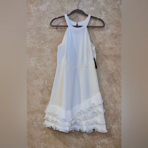 Guess White Asymmetrical Ruffle hem Dress